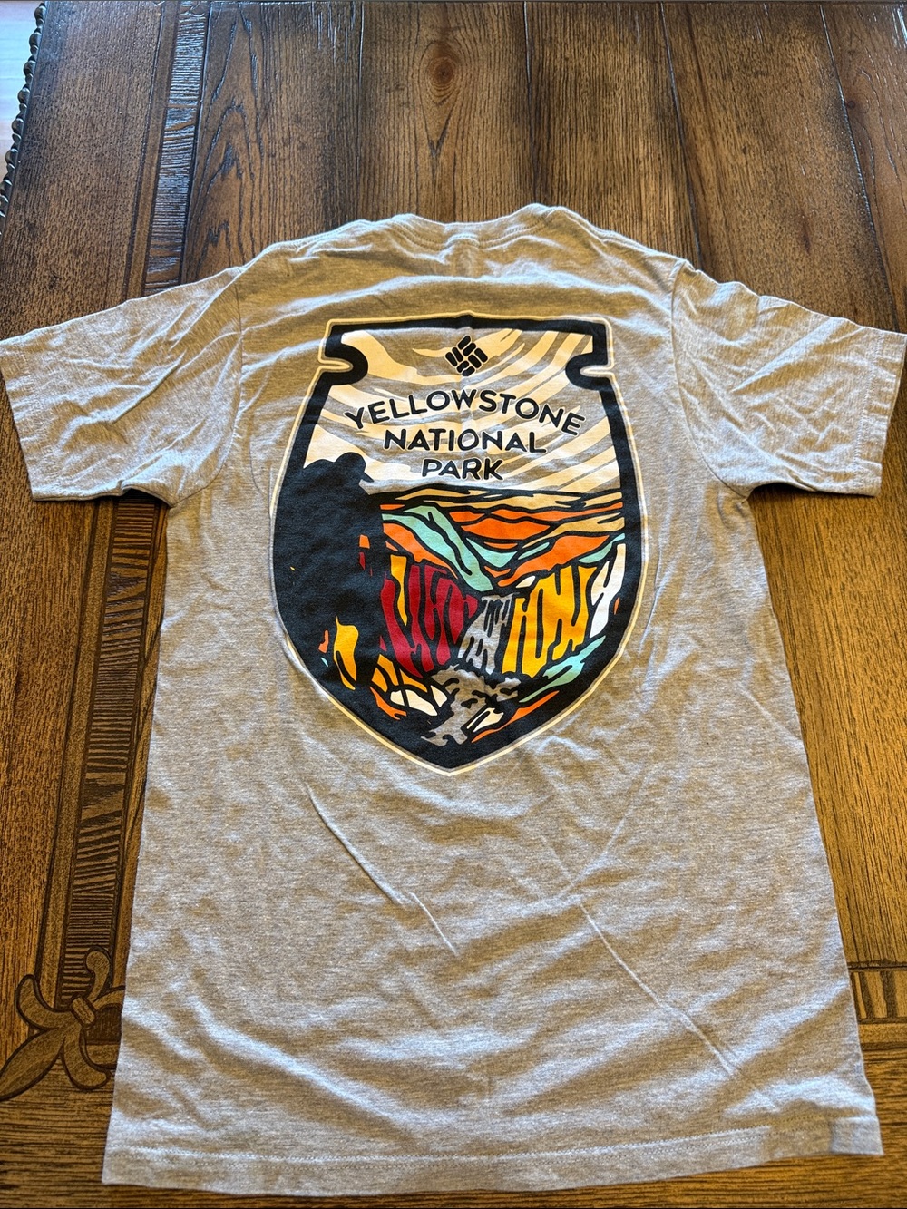 Columbia Gray T-Shirt with Multicolor Yellowstone National Park Shield Graphic